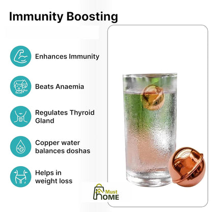 Musthome Copper Water Bottle Alternative Ayurvedic Organic Pure Copper Ball, 99% Purity