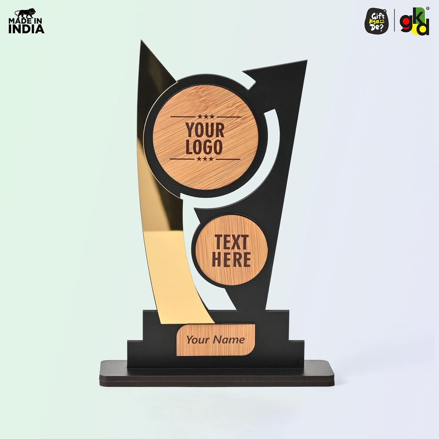 Customized Wooden Trophy with Golden Acrylic | Personalized Memento for Events, Corporate & School Functions