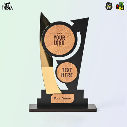 Customized Wooden Trophy with Golden Acrylic | Personalized Memento for Events, Corporate & School Functions