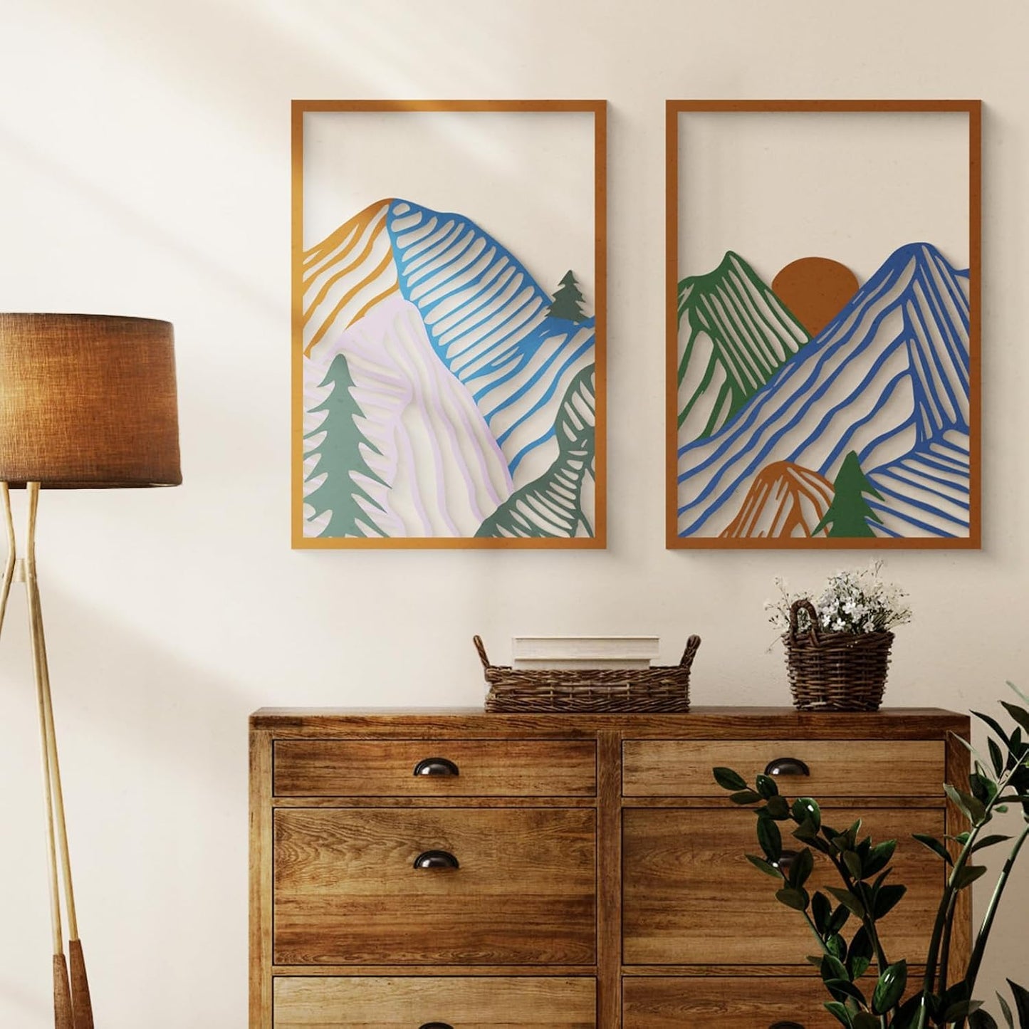 MustHome , 4 Pcs Colorful Abstract Mountain Wall Art, Nature wall decor items