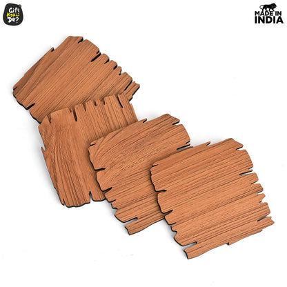 Coaster Set Maharaja & Natural Design | Premium Wooden Table Coasters with Anti Slip Grip | 4 pc Wooden Coasters (4 x 4 inch)