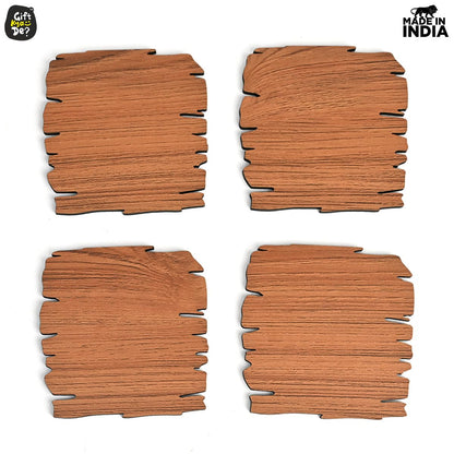 Coaster Set Maharaja & Natural Design | Premium Wooden Table Coasters with Anti Slip Grip | 4 pc Wooden Coasters (4 x 4 inch)
