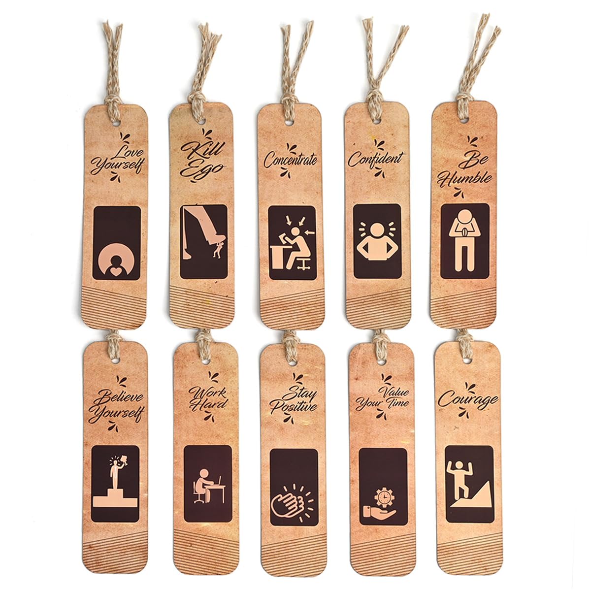 Bookmarks Set of 10 Motivational Quotes | Bookmarks Aesthetic with Hard Paperback | Handmade Tassel Dori (Eco-Friendly 10pc)