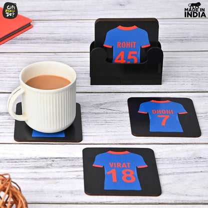 Cricket Themed Coaster Set of 6 with Proper Coaster Stand | Perfect For Tea And Coffee Cups