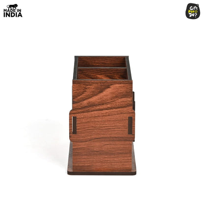 2 Compartments Wooden Cutlery Stand for Kitchen & Dining Table | Spoon, Knife & Fork Holder
