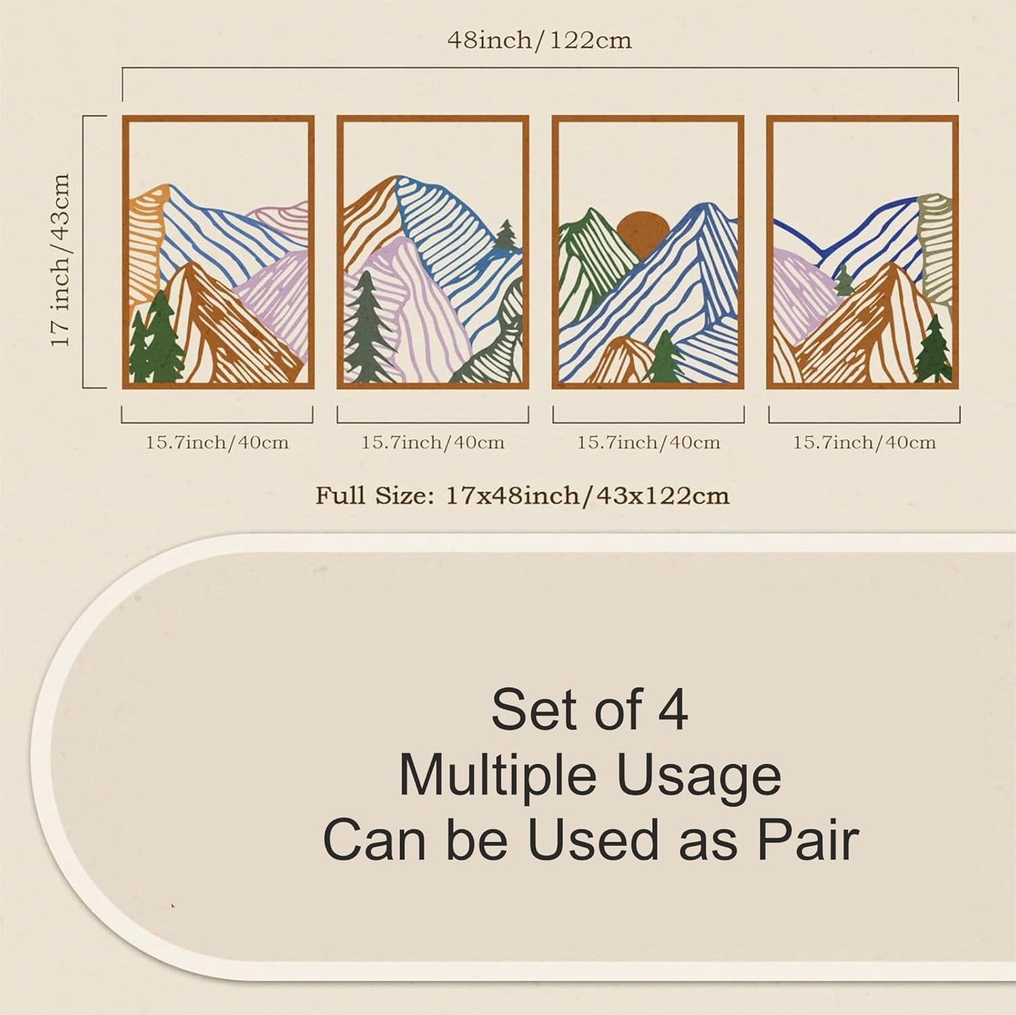 MustHome , 4 Pcs Colorful Abstract Mountain Wall Art, Nature wall decor items