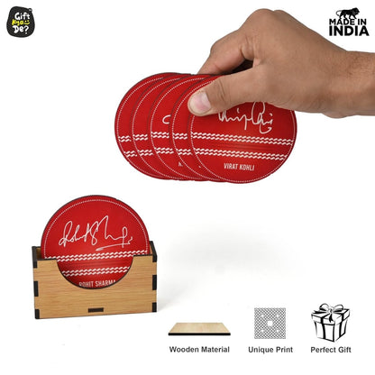 Cricket Themed Coaster Set of 6 with Proper Coaster Stand | Perfect For Tea And Coffee Cups
