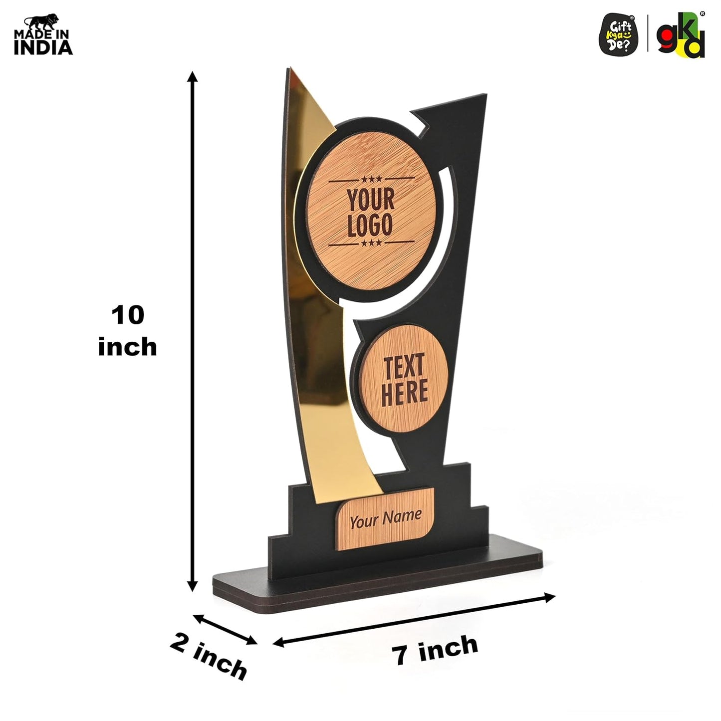 Customized Wooden Trophy with Golden Acrylic | Personalized Memento for Events, Corporate & School Functions