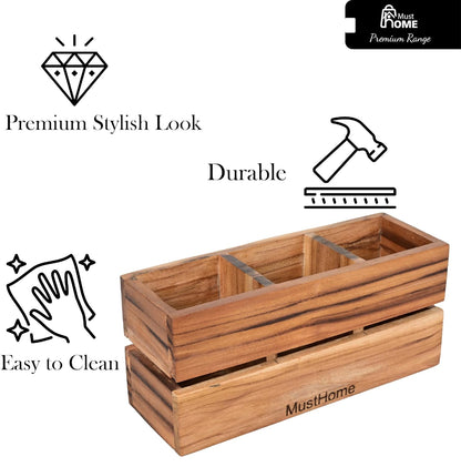 MustHome Premium Spoon stand for kitchen Wooden Cutlery Holder| 9.1X3X3.9 inc