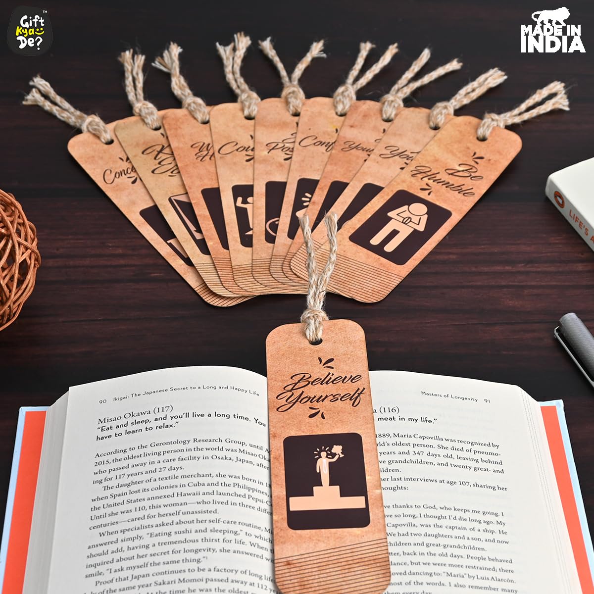 Bookmarks Set of 10 Motivational Quotes | Bookmarks Aesthetic with Hard Paperback | Handmade Tassel Dori (Eco-Friendly 10pc)