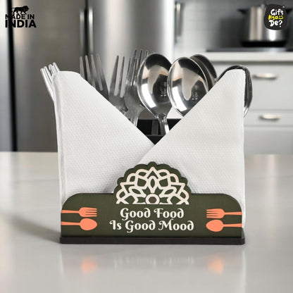 Cutlery Stand with Tissue Holder for Kitchen & Dining Table | 2 Compartments | Spoon, Knife & Fork Holder, Cutlery Organizer