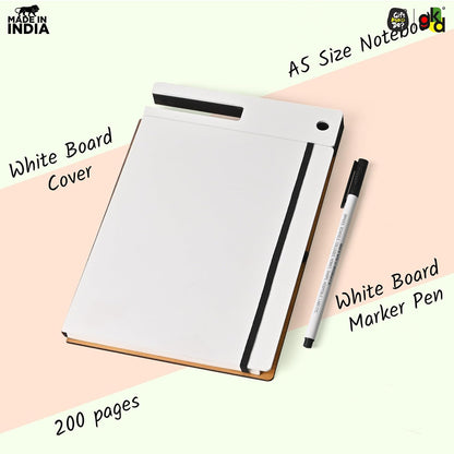 Wooden Smart Diary with White Board & Marker | A5 Notebook with Mobile & Pen Stand | Personal Use, Office & Corporate Gift