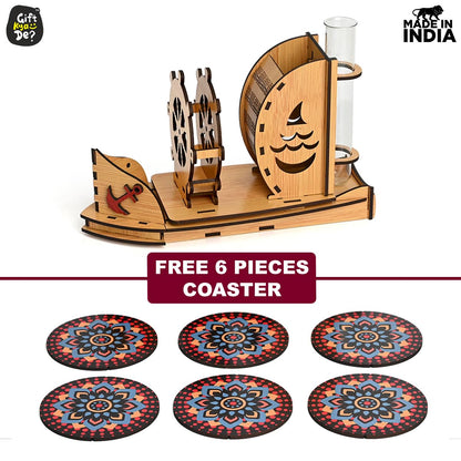 Boat Shape Coaster Stand With Set of 6 Coaster & Cute Test Tube Planter