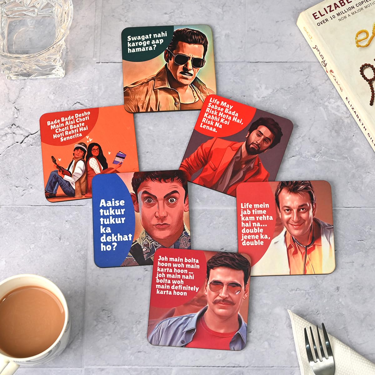 Square Coaster Set of 6 with Proper Coaster Stand | Designer Coaster Set fit for Tea Cups, Coffee Mugs and Glasses