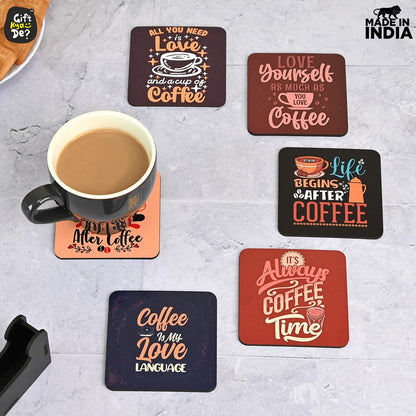 Coaster Set of 12 | Wooden Square Coasters with Proper Coaster Stand | Designer Coaster Set