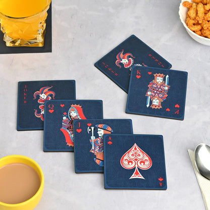 Square Coaster Set of 6 with Proper Coaster Stand | Designer Coaster Set fit for Tea Cups, Coffee Mugs and Glasses