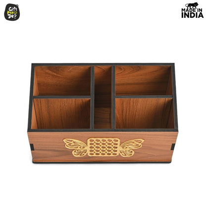 Wooden Remote Stand with 5 Sections | Remote Holder for TV and AC | Stationary Organizer | Ideal for Home and Office