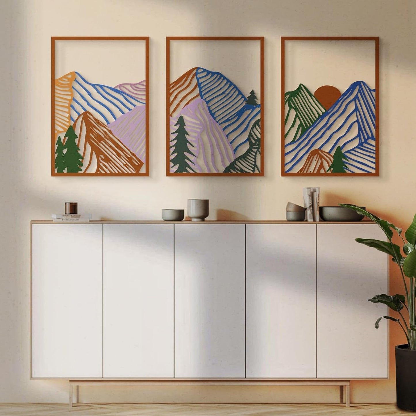 MustHome , 4 Pcs Colorful Abstract Mountain Wall Art, Nature wall decor items