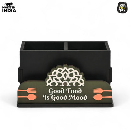 Cutlery Stand with Tissue Holder for Kitchen & Dining Table | 2 Compartments | Spoon, Knife & Fork Holder, Cutlery Organizer