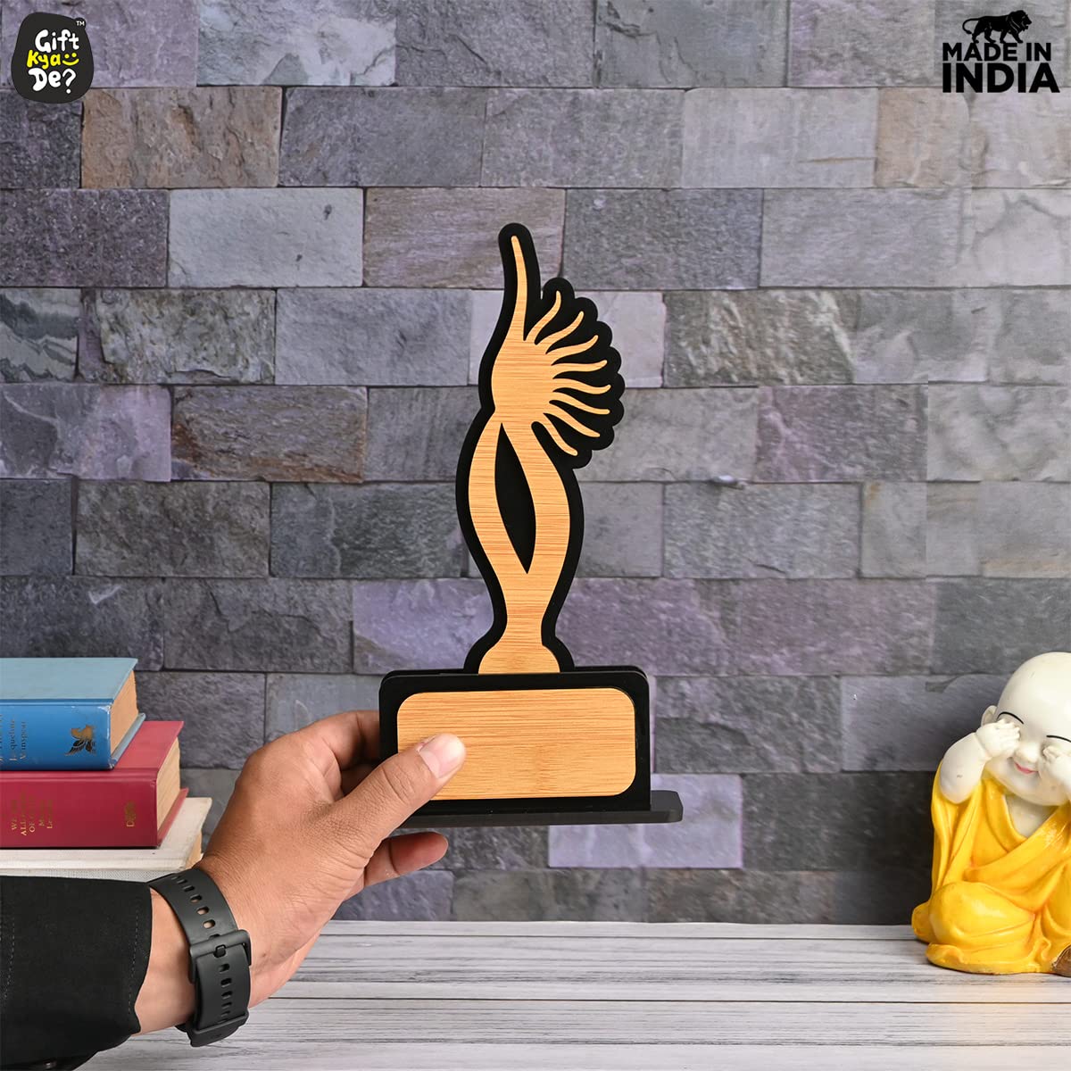 Momento Awards and Trophy for Winner, Beautiful Black and Bamboo Design with Wooden Cutwork, Easy Print and Sticker Paste Your Matter, Eco Friendly Corporate Gifts (Size 10x6)
