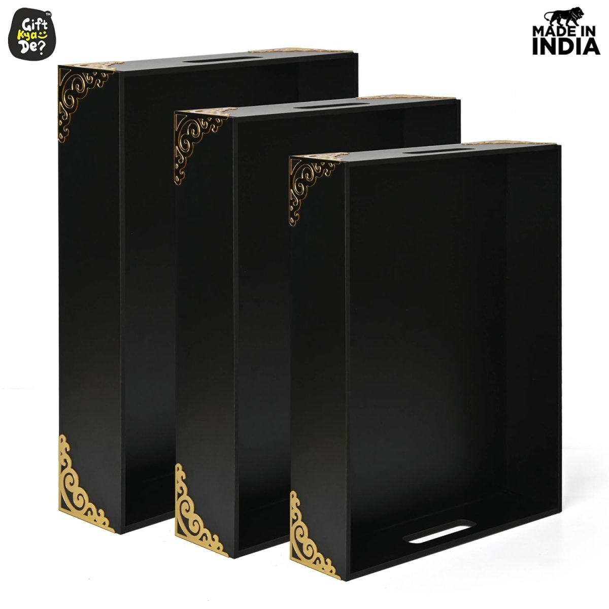 Wooden Tray Set of 3 Premium Baskets for Gift Packing Also Dry Fruits Tray for Serving Chocolates Sweets Cookies, Festival hampers Gift Trays for Wedding (3pc 16x12 14x11 12x9 inch)