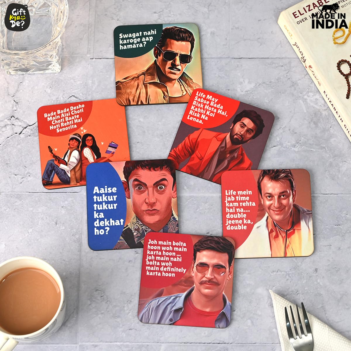 Coaster Set of 12 | Wooden Square Coasters with Proper Coaster Stand | Designer Coaster Set
