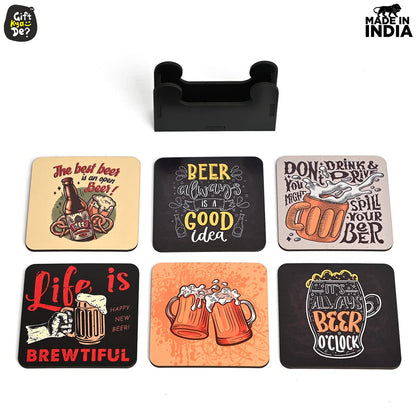 Square Quotes Coaster Set of 6 With Coaster Stand | Quotes Coaster Set fit for Tea Cups and Coffee Mugs Also Coffee Lover Gifts