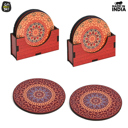 Coaster Set of 12 Beautiful Wooden Coasters with Proper Coaster Stand (Combo Pack) (12 pc 3.5 x 3.5 inch)