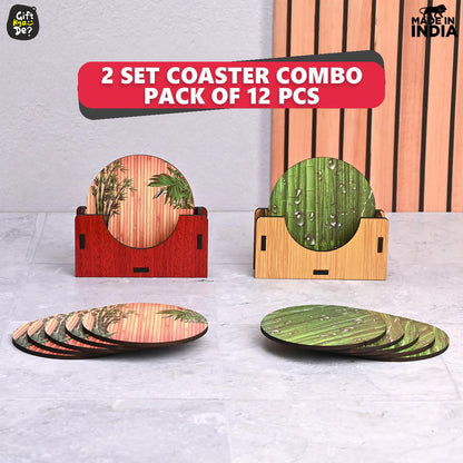 Coaster Set of 6 Natural Wooden Bamboo Tree Style | Coasters with Beautiful Coaster Stand