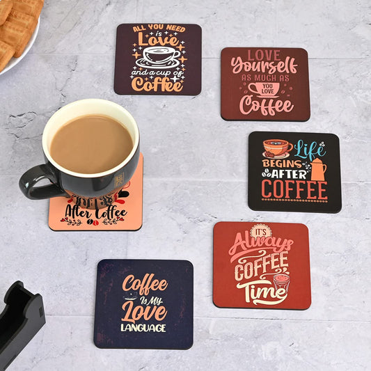 Square Quotes Coaster Set of 6 With Coaster Stand | Quotes Coaster Set fit for Tea Cups and Coffee Mugs Also Coffee Lover Gifts