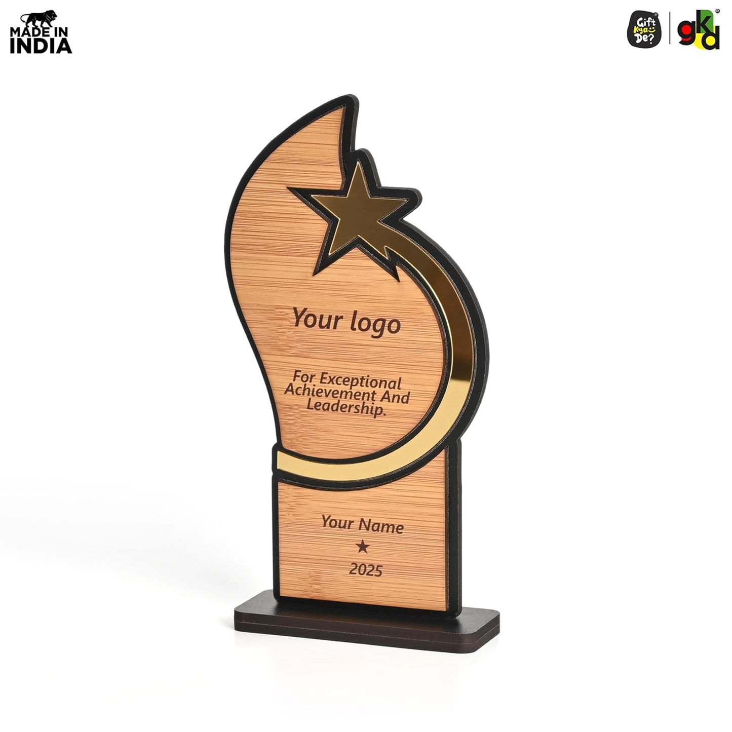 Personalized Star Trophy | Custom Wooden & Acrylic Award with Logo & Name | Corporate Gifts