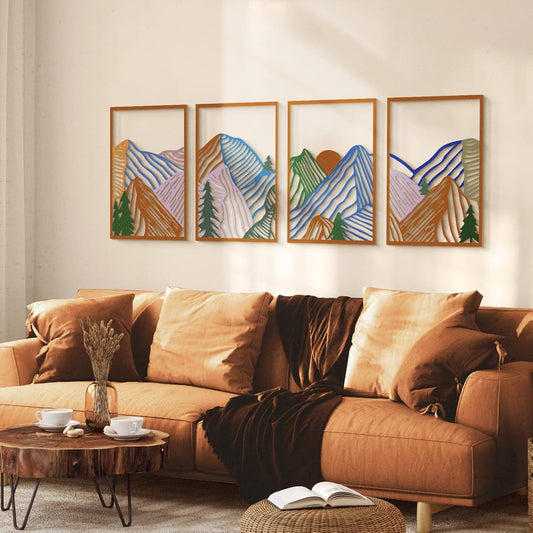 MustHome , 4 Pcs Colorful Abstract Mountain Wall Art, Nature wall decor items