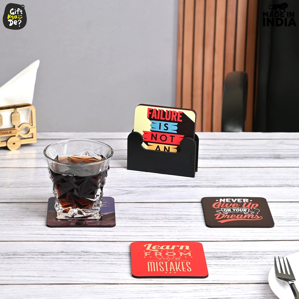 Square Quotes Coaster Set of 6 With Coaster Stand | Quotes Coaster Set fit for Tea Cups and Coffee Mugs Also Coffee Lover Gifts