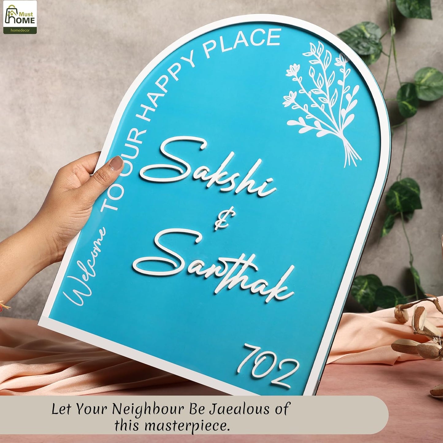 MustHome Name plate for home entrance outdoor | Name plate for house |38x20 cm