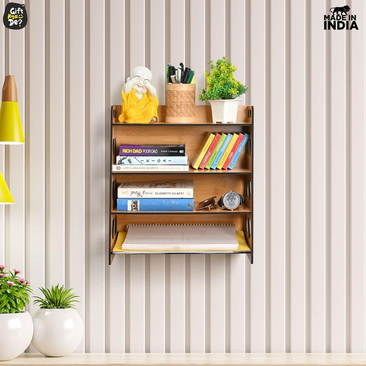 Book Rack 4 Layer Wooden Book Stand for Table | Multipurpose Home Decor Storage Rack & Book Shelf for Wall (DIY)