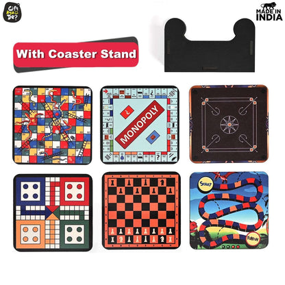 Coaster Set of 12 | Wooden Square Coasters with Proper Coaster Stand | Designer Coaster Set
