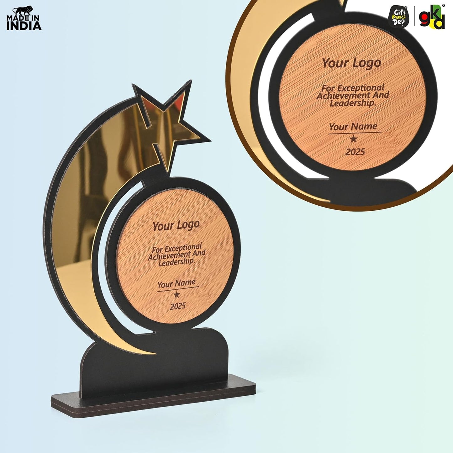 Personalized Star Trophy | Custom Wooden & Acrylic Award with Logo & Name | Corporate Gifts