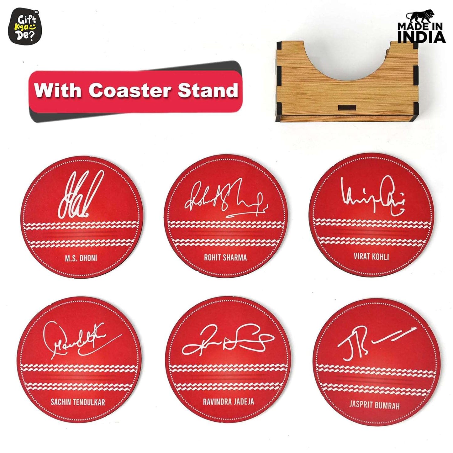 Cricket Themed Coaster Set of 6 with Proper Coaster Stand | Perfect For Tea And Coffee Cups