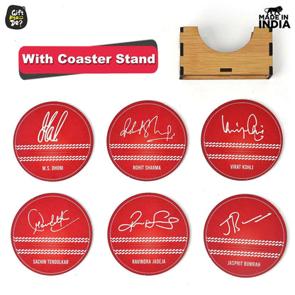 Cricket Themed Coaster Set of 6 with Proper Coaster Stand | Perfect For Tea And Coffee Cups