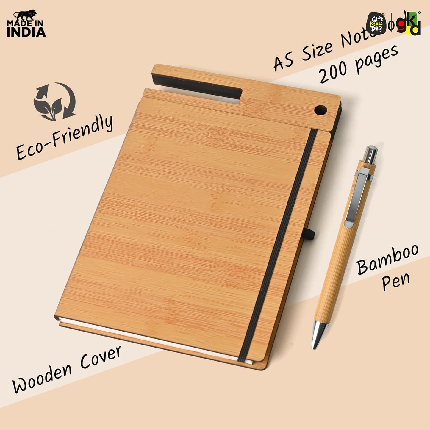 Wooden Smart Diary with Mobile Holder & Pen Stand | Includes Wooden Pen | Useful Gift For Office, Corporate & Personal Use