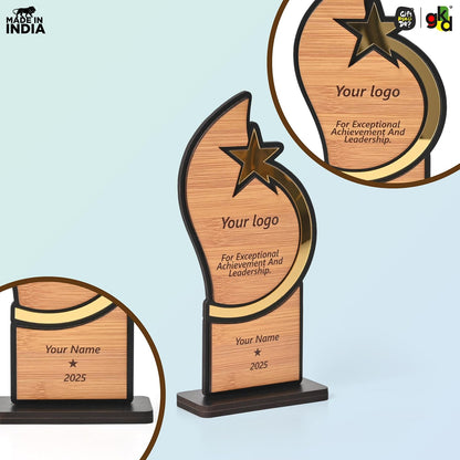 Personalized Star Trophy | Custom Wooden & Acrylic Award with Logo & Name | Corporate Gifts