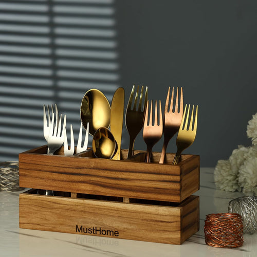 MustHome Premium Spoon stand for kitchen Wooden Cutlery Holder| 9.1X3X3.9 inc