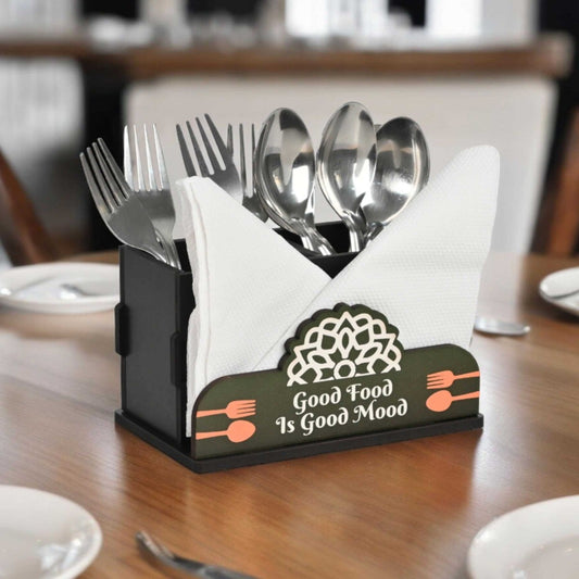 Cutlery Stand with Tissue Holder for Kitchen & Dining Table | 2 Compartments | Spoon, Knife & Fork Holder, Cutlery Organizer