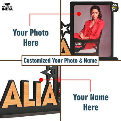 Personalized Wooden Photo Frame with Name and Photo | Gifts for Birthday, Anniversary & Valentine's Day | Table Mount Phone Frame
