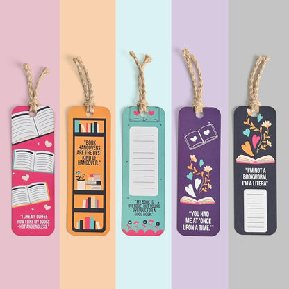 Bookmarks Set of 5 | Beautiful Designs & Quotes | Hard Paper Book Marker With Handmade Tassel Dori