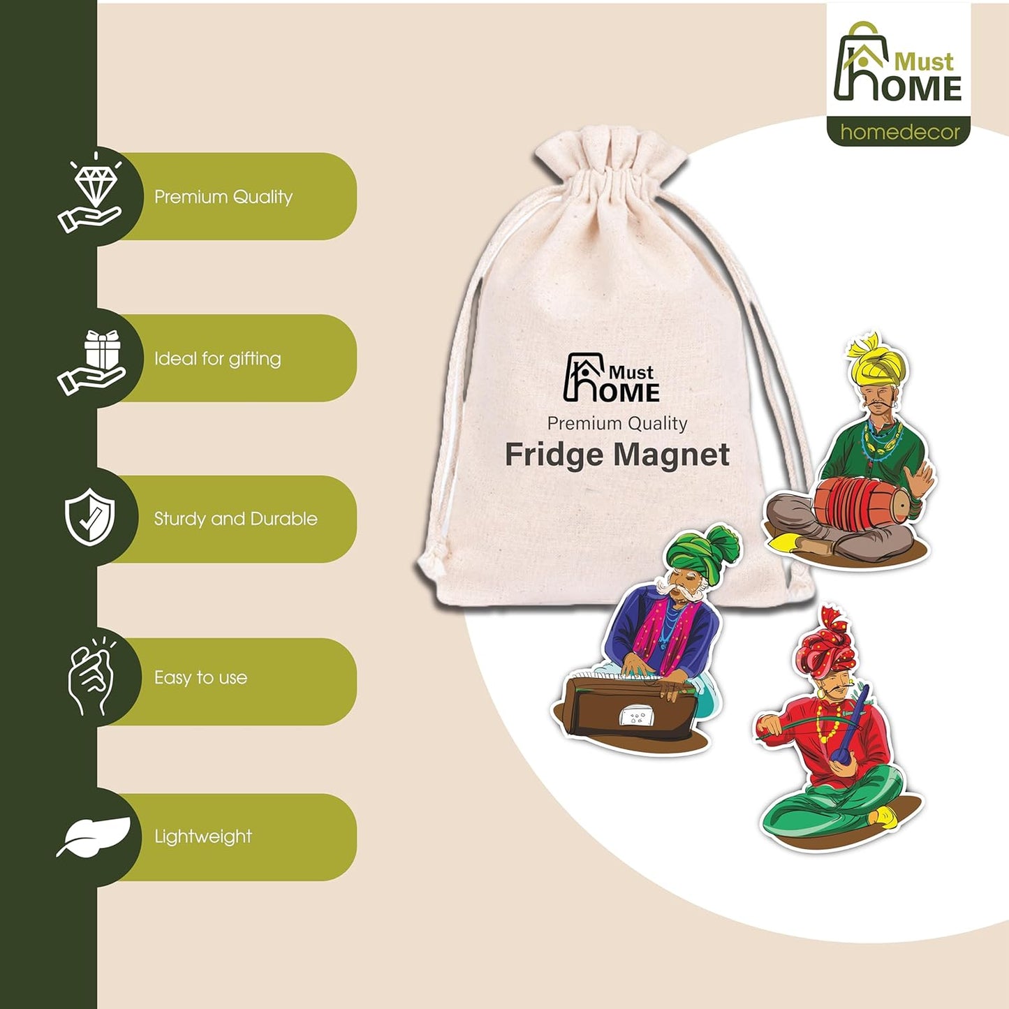 MustHome Fridge Magnet | Indian Theme & Musical Instruments