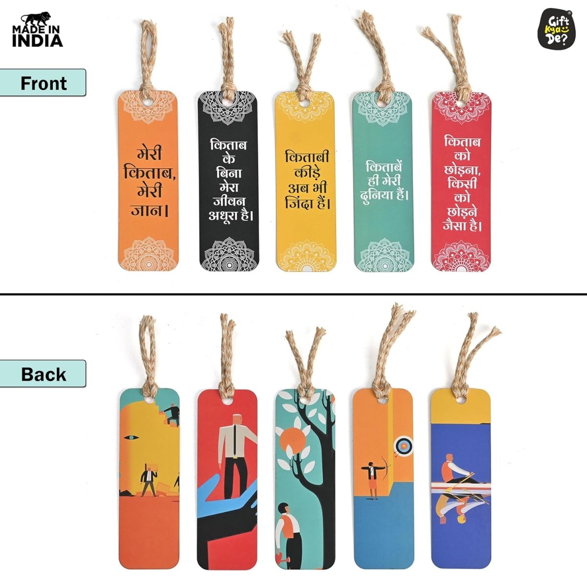 Bookmarks Set of 5 | Beautiful Designs & Quotes | Hard Paper Book Marker With Handmade Tassel Dori