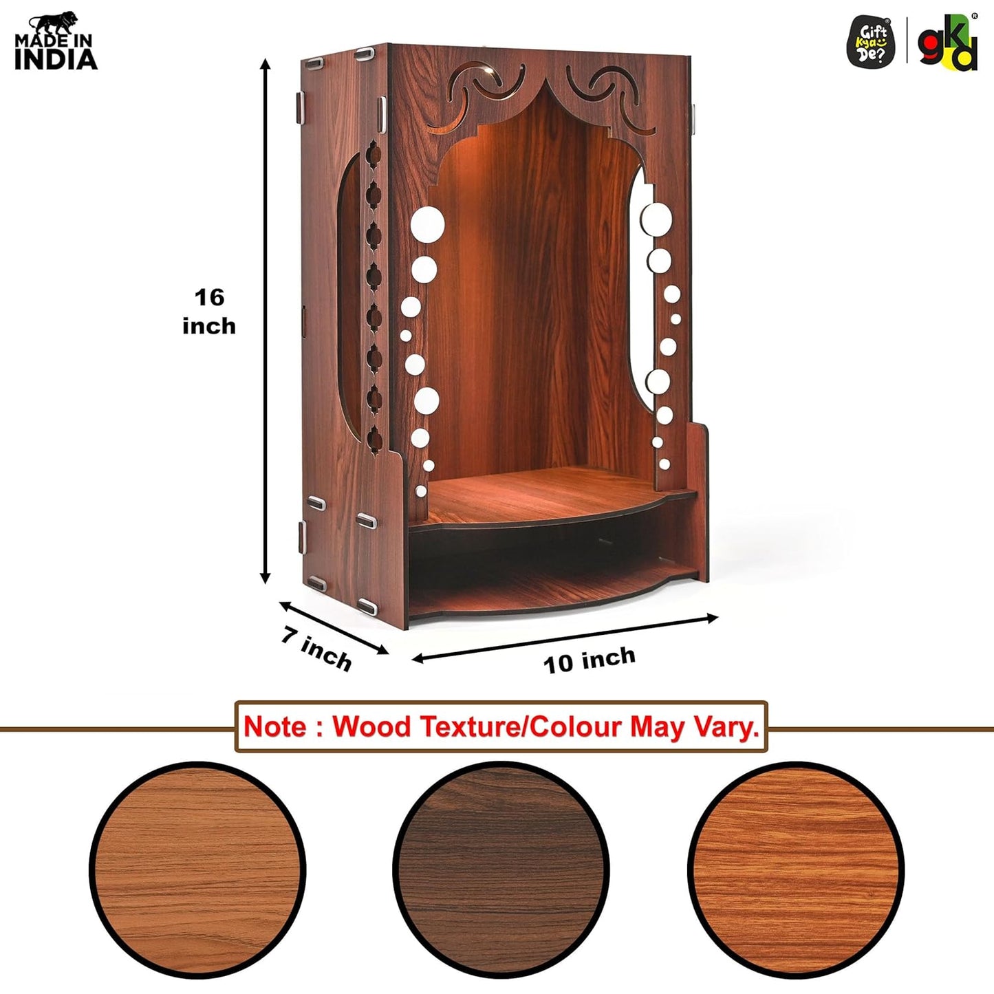 Wooden Temple for Home Wall Mounted with LED Light | Traditional & Modern Pooja Mandir Designs | Easy to Assemble (DIY)
