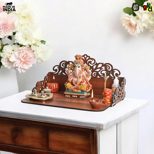 Small Pooja Mandir for Home & Office | Indian Wooden Temple for Table or Shelf | DIY 12x9x6 Inch | Classic Design