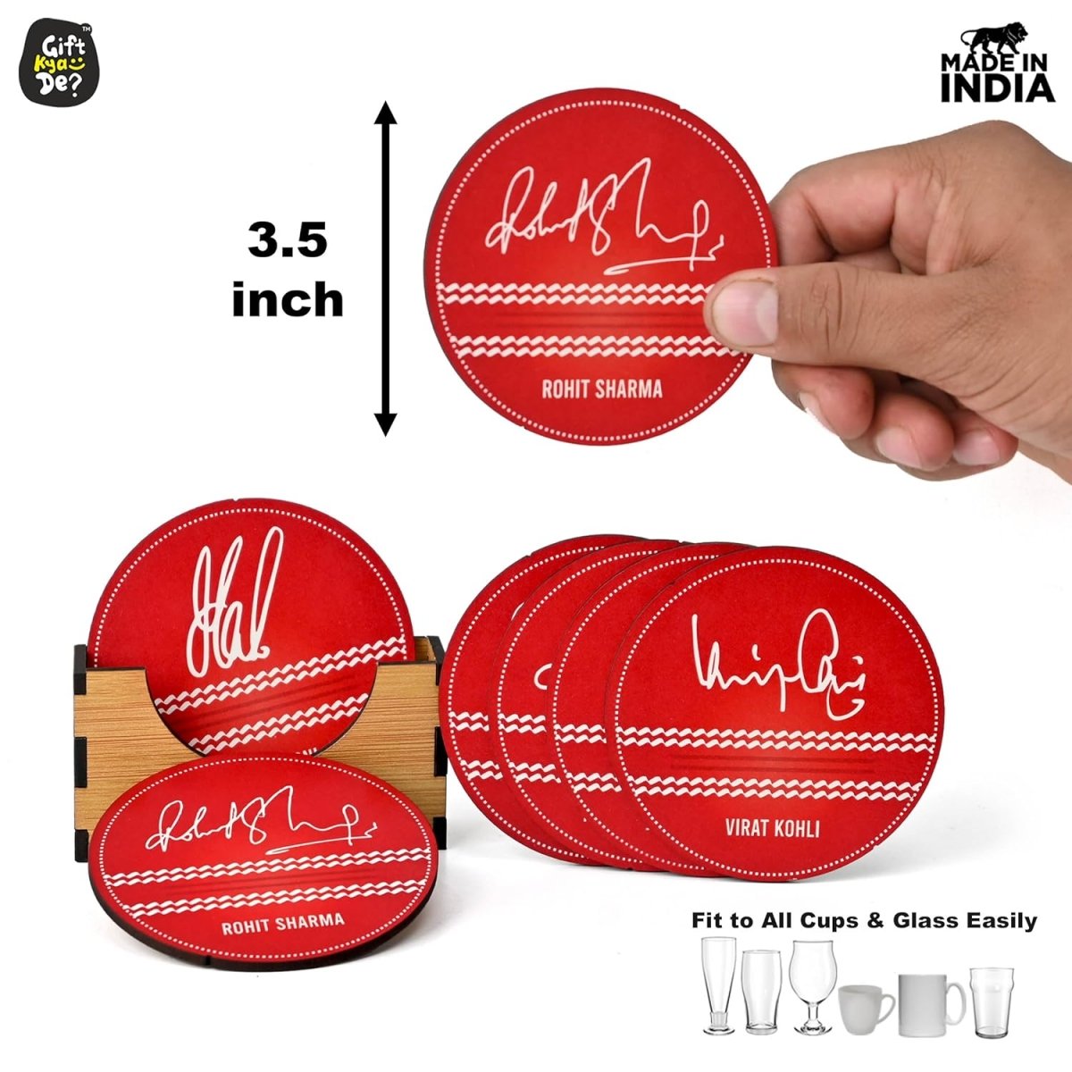 Cricket Themed Coaster Set of 6 with Proper Coaster Stand | Perfect For Tea And Coffee Cups